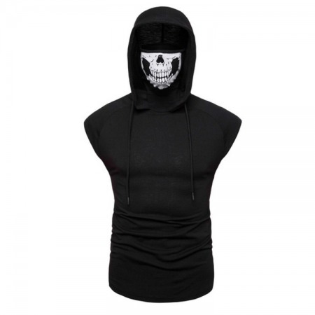Male Skull Vest T-Shirt Plus Size Hooded Masked Fashion Sleeveless T-Shirt